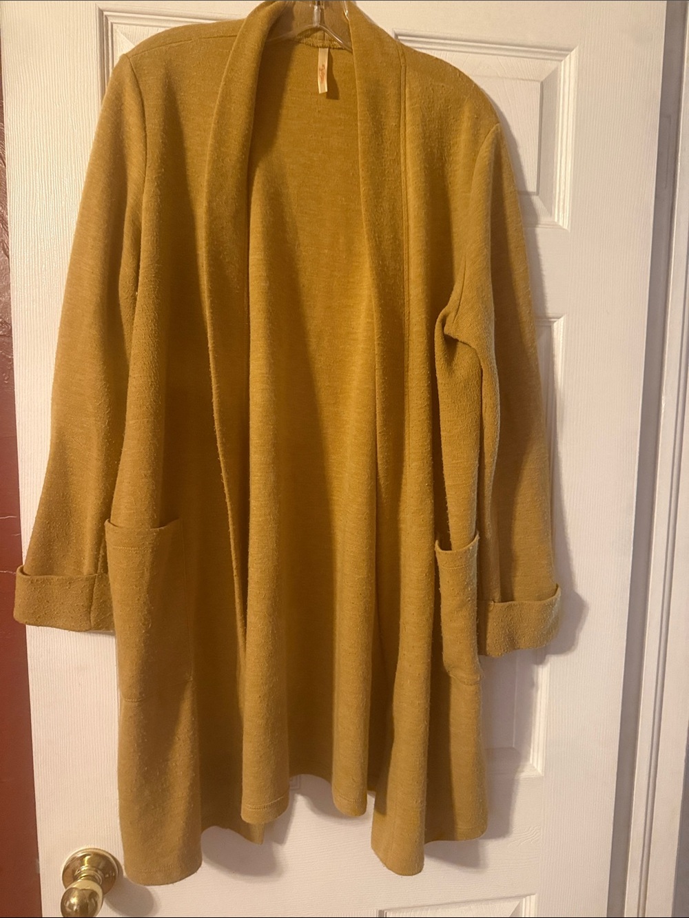 My Story Mustard Open Front Long Cardigan Coat